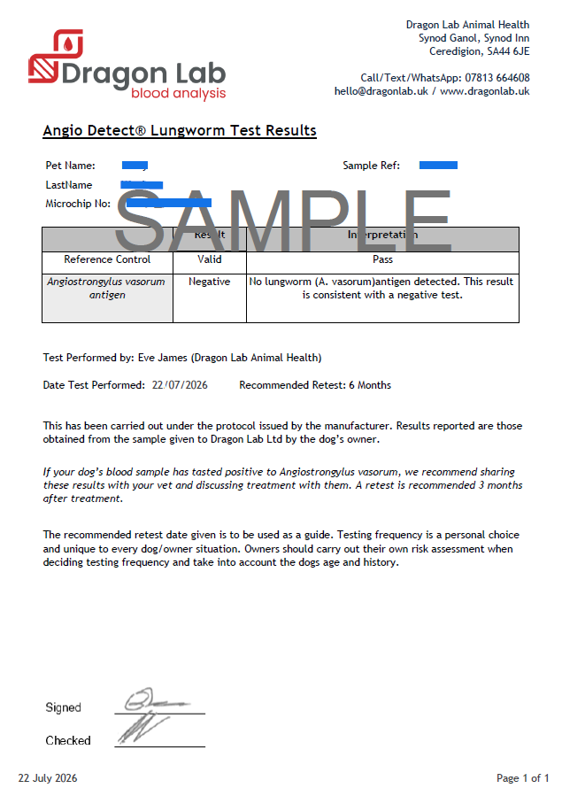 Lungworm Screen Sample Report
